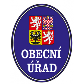 Smaltovaná cedule OBECNÍ ÚŘAD se státním znakem (modrá/bílá)
