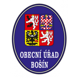 Smaltovaná cedule OBECNÍ ÚŘAD se státním znakem a názvem obce (modrá/bílá)